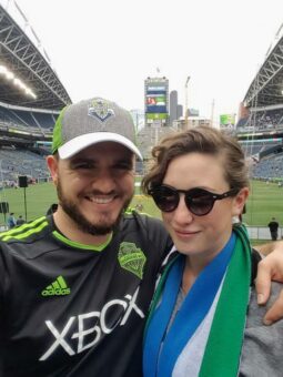 Matt and Nora at a Seattle Sounders soccer match